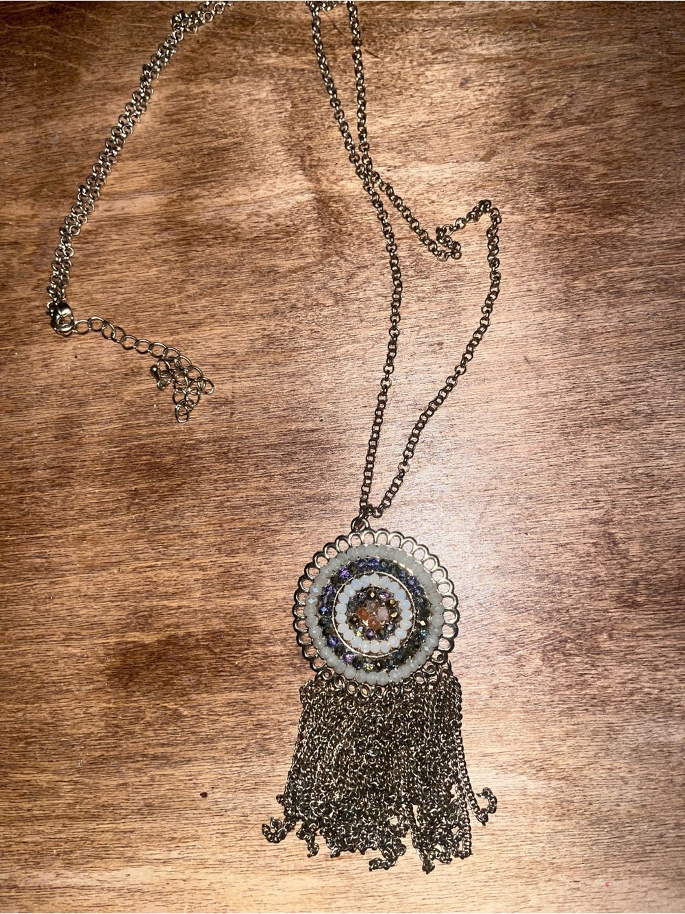Vintage Bohemian Gold-Tone Tassel Pendant Necklace